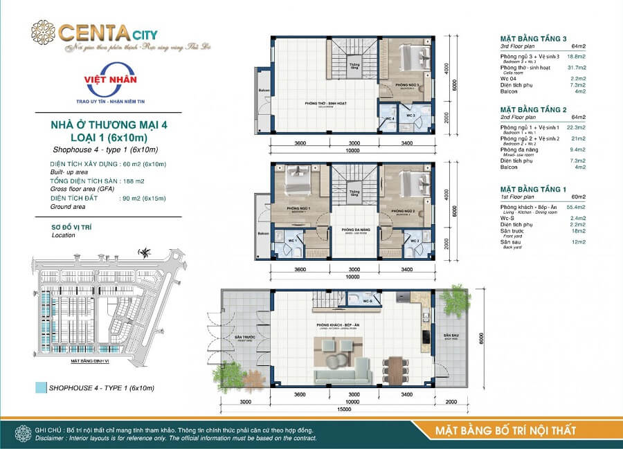 Thiết kế shophouse SH4 Centa City Vsip Từ Sơn Bắc Ninh 90m2