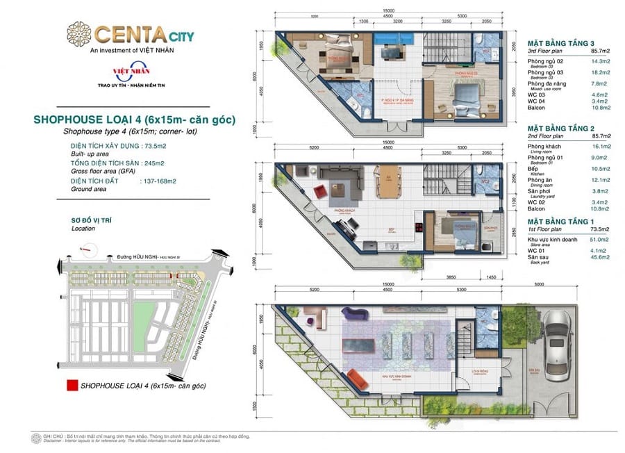 Thiết kế shophouse loại 4 Centa City Vsip Từ Sơn Bắc Ninh